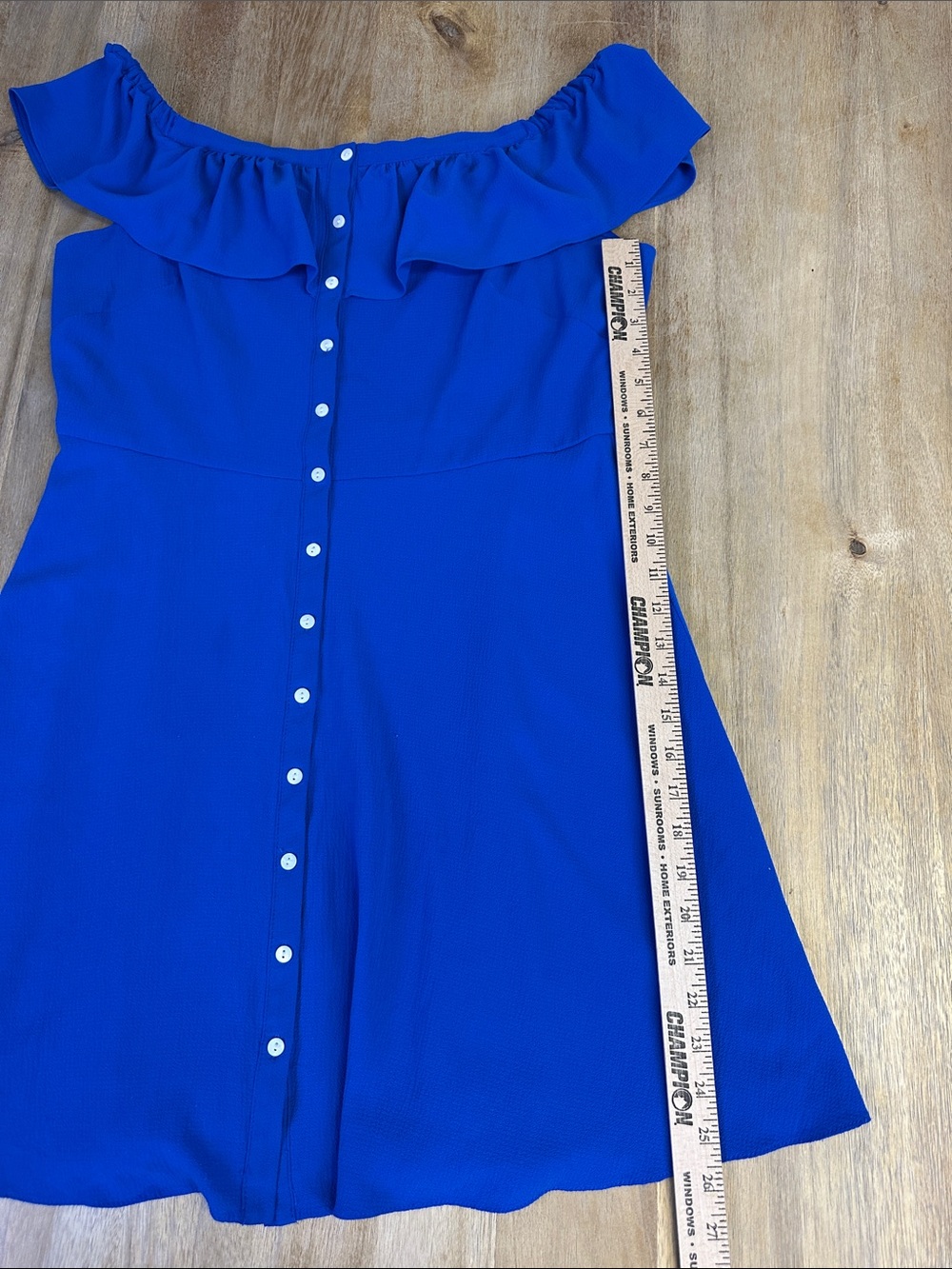 Off-Shoulder Ruffle Button-Front Dress in Royal Blue - Picture 8 of 12